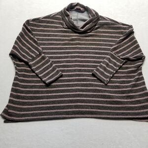Andree By Unit 1X Top Turtle Neck  Sweater Boxy Dolman Sleeve Brown Pink Stripe